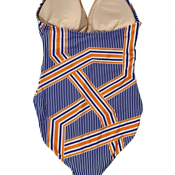 Cabana Life Orange Drive One-Piece Swimsuit Blue Orange Striped – NWT Size M - Picture 12 of 15